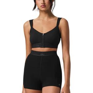 Alo Yoga Womens Alosoft Molded Showcase Zip Front Sports Bra in Black Size S NWT